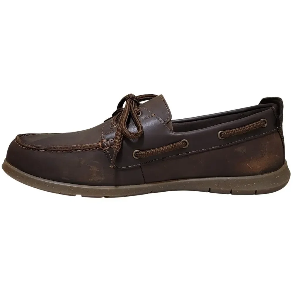 Clarks Men Flexway 2 Eye Boat Shoes Size US 8.5W Brown Nubuck Leather